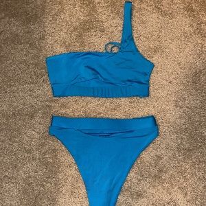 Oh Polly Blue Thong high wasted one shoulder bikini set